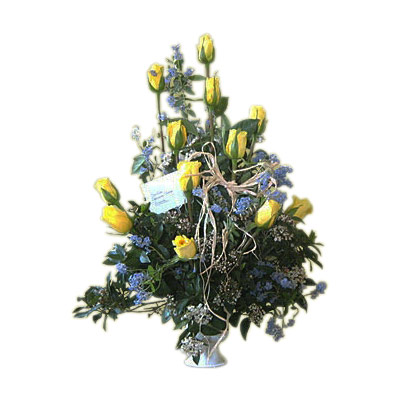 12 Yellow Roses in Ceramic Pot