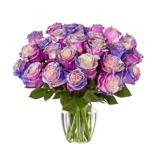 Two Dozen Purple Pastel Glitter Roses